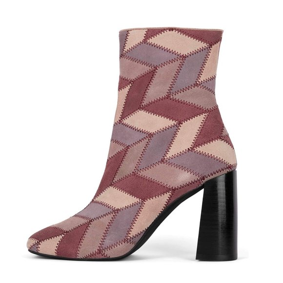JEFFREY CAMPBELL Verus Patchwork BOOTS Ankle Bootie Size 8 Pink Suede Multi NEW